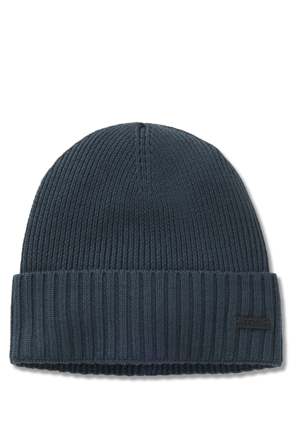 Rib-knit virgin-wool beanie with logo plaque