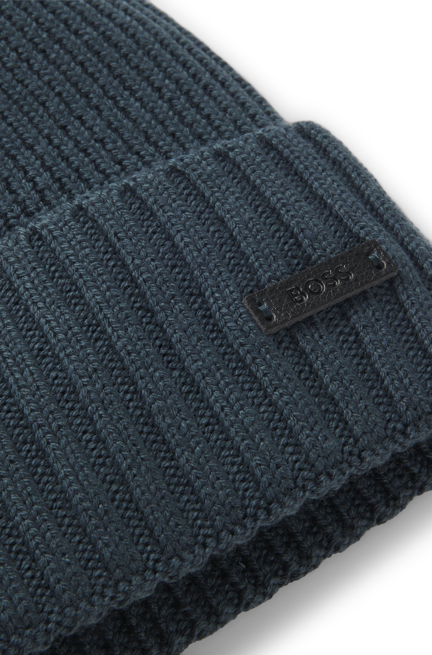 Boss Rib-knit virgin-wool beanie with logo plaque mössor herr – bild 5