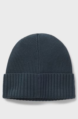 Rib-knit virgin-wool beanie with logo plaque, Dark Blue