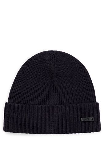 Ribbed beanie hat in responsible virgin wool, Dark Blue