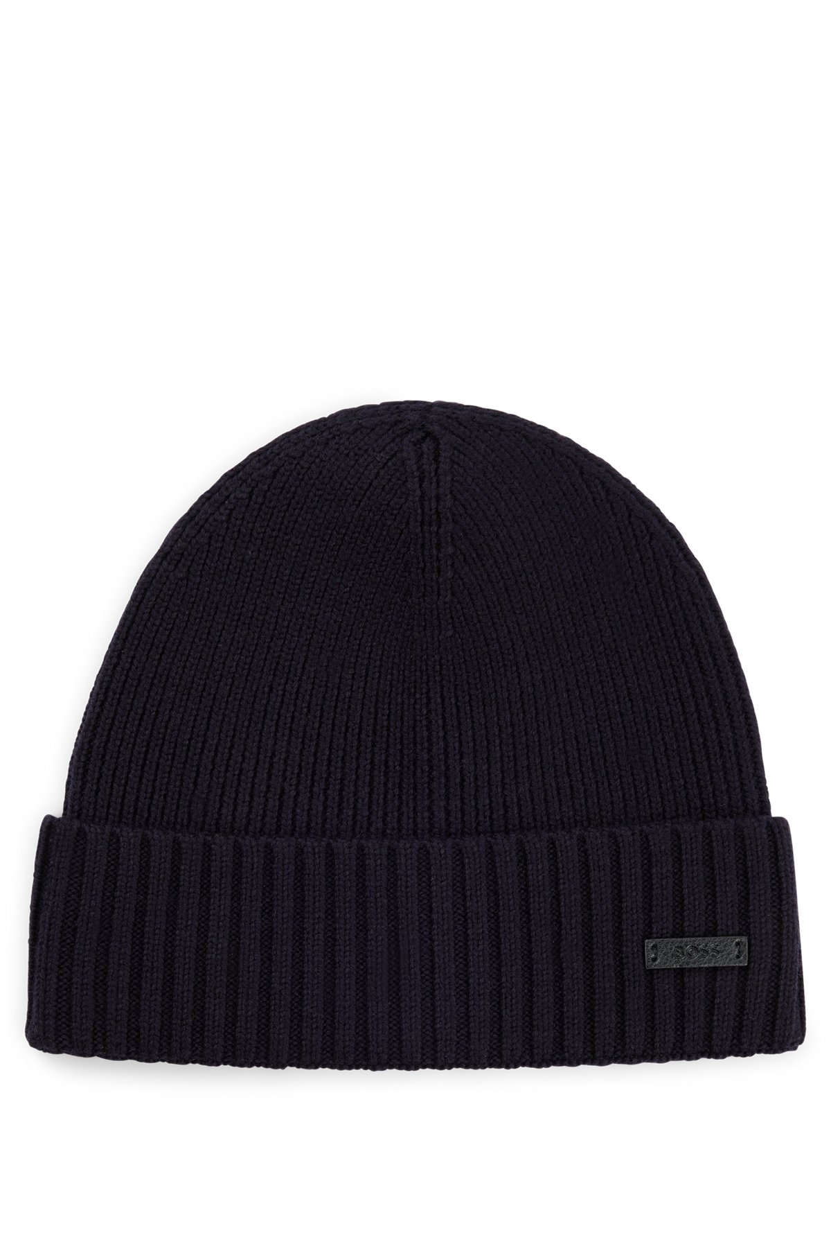 BOSS - Ribbed beanie hat in responsible virgin wool