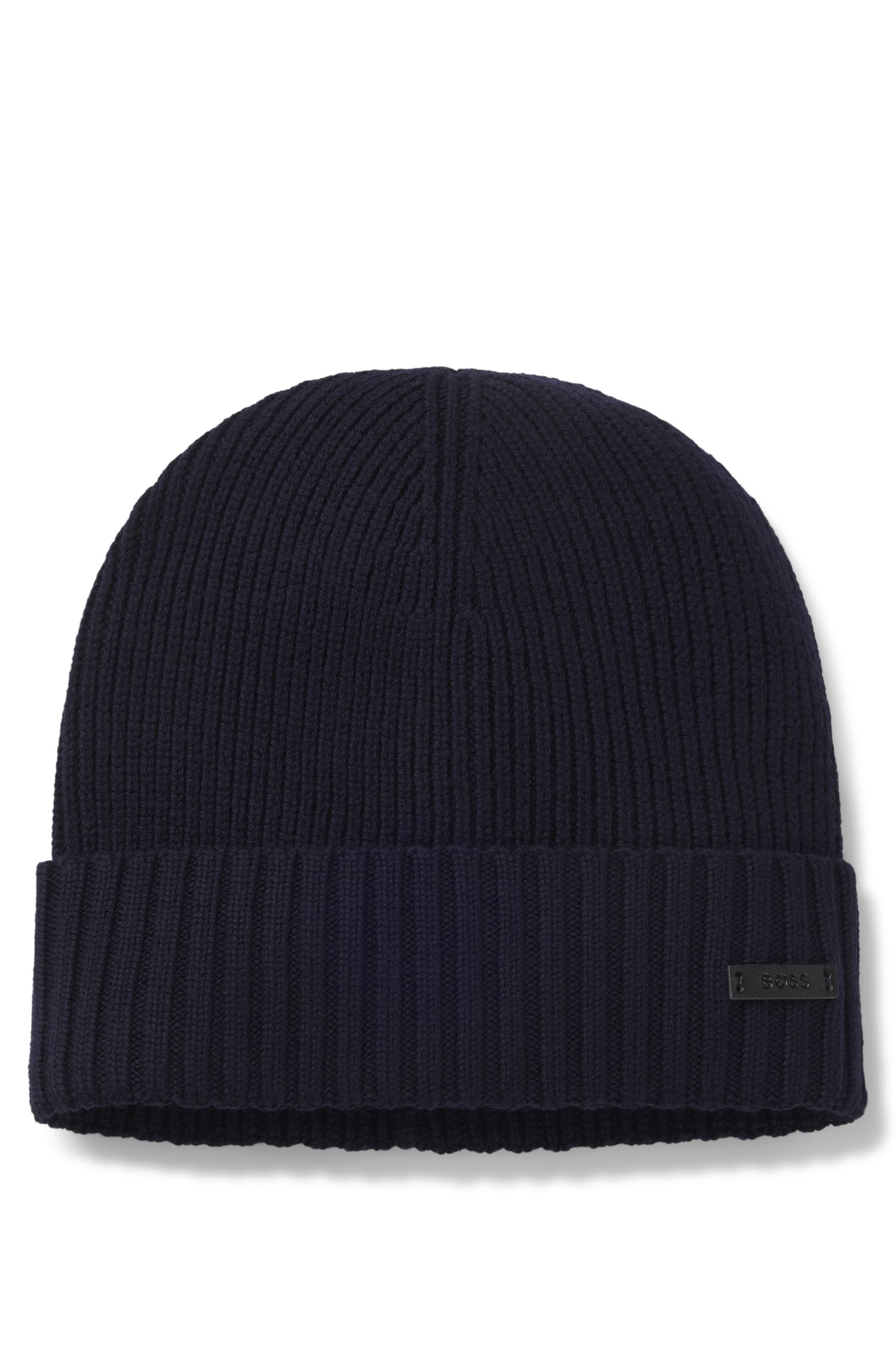 Boss Rib-knit virgin-wool beanie with logo plaque mössor herr