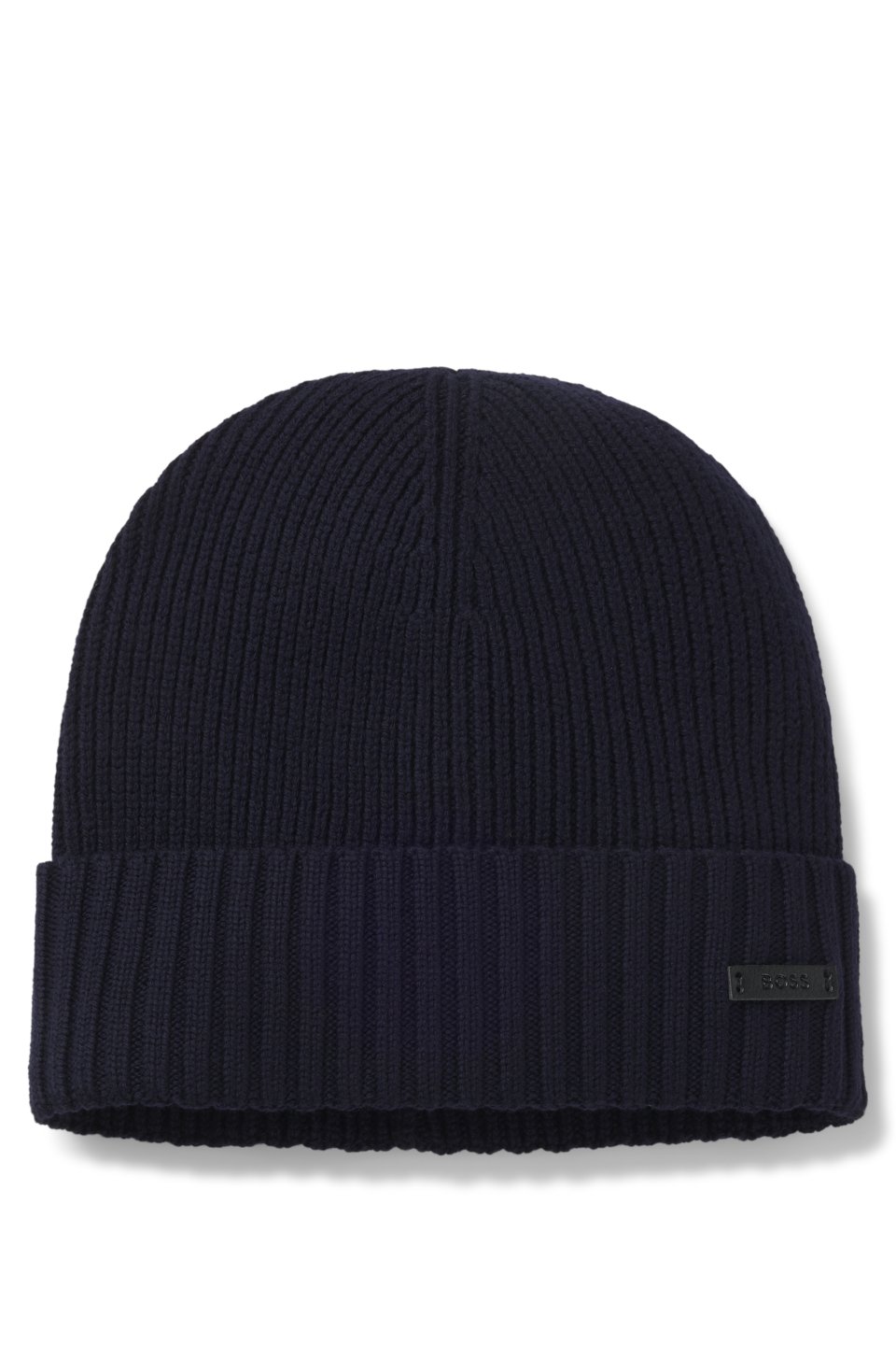 Rib-knit virgin-wool beanie with logo plaque