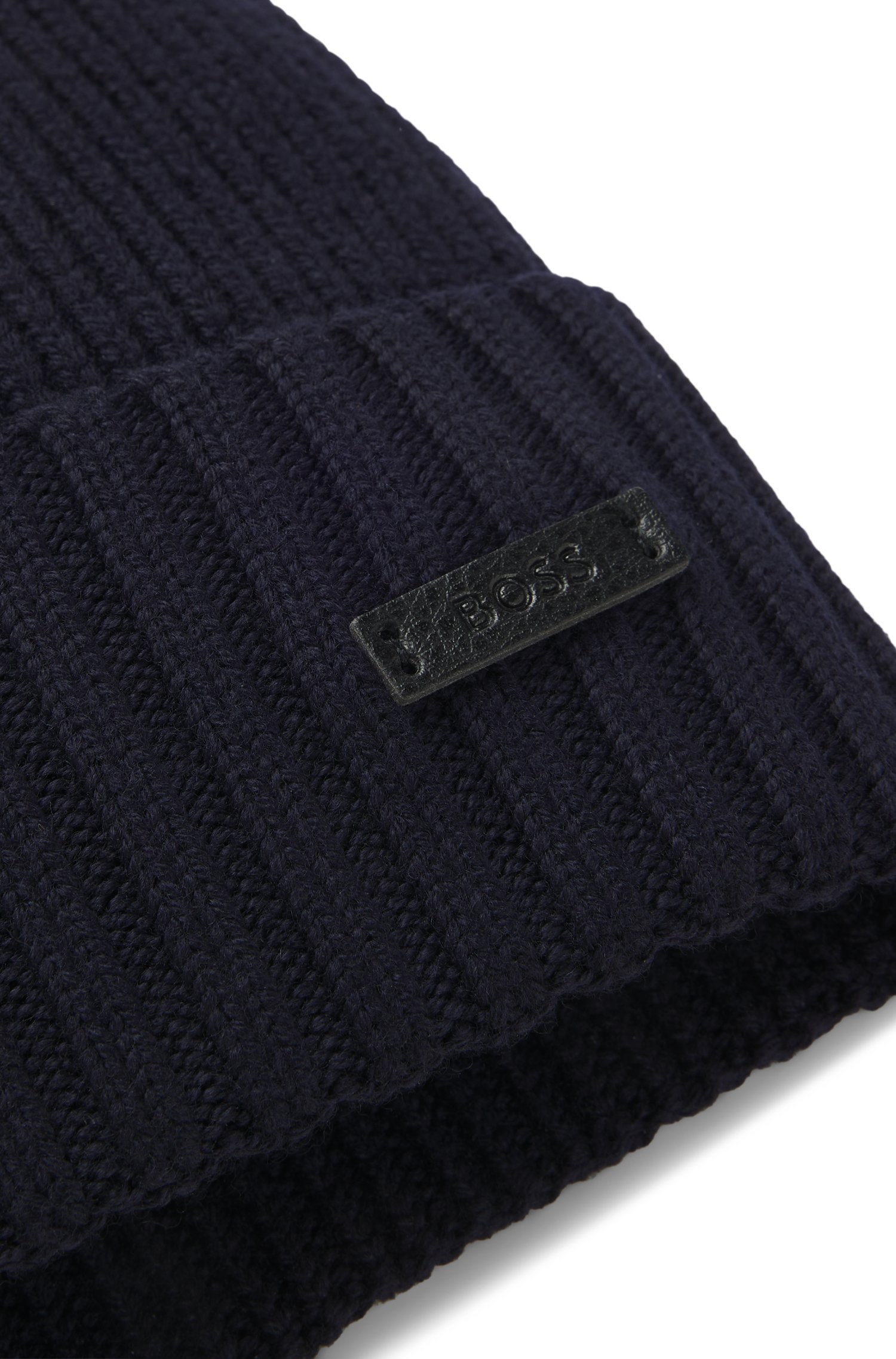 Boss Rib-knit virgin-wool beanie with logo plaque mössor herr – bild 5