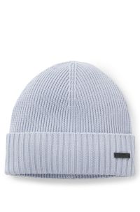 Rib-knit virgin-wool beanie with logo plaque, Light Blue