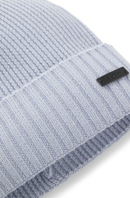 Boss Rib-knit virgin-wool beanie with logo plaque mössor herr – bild 4