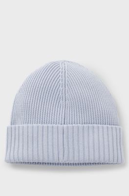 Rib-knit virgin-wool beanie with logo plaque, Light Blue