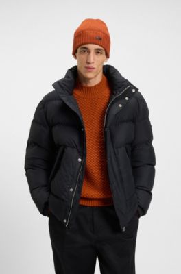 Rib-knit virgin-wool beanie with logo plaque, Dark Orange