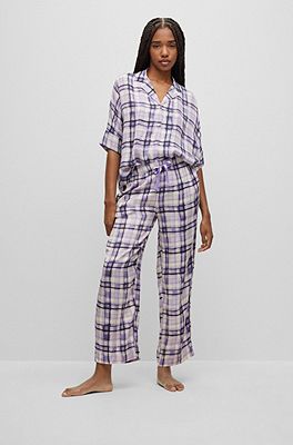 HUGO - Satin pyjama bottoms with all-over check pattern