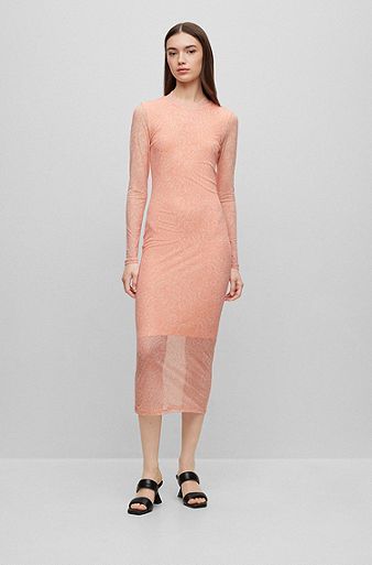 모던한 프린트 스트레치 메쉬 레귤러 핏 드레스, 패턴