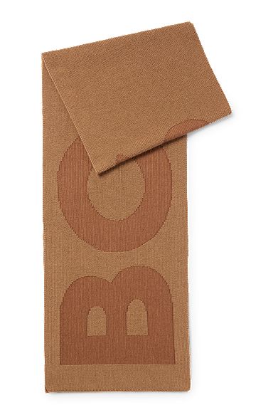 Strickschal aus Baumwolle und Wolle mit Logo, Braun