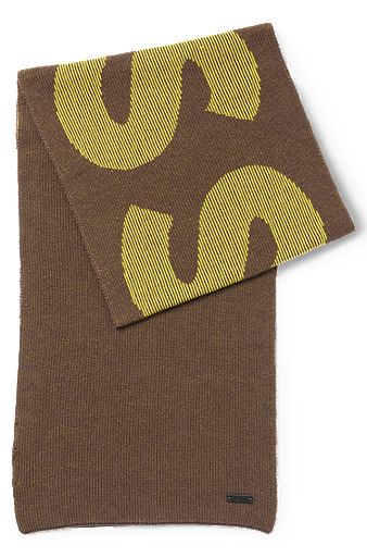 Bufanda de punto con logo en algodón y lana, Marrón oscuro
