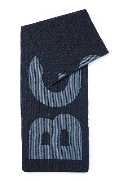 Logo-knit scarf in a cotton-wool blend, Dark Blue