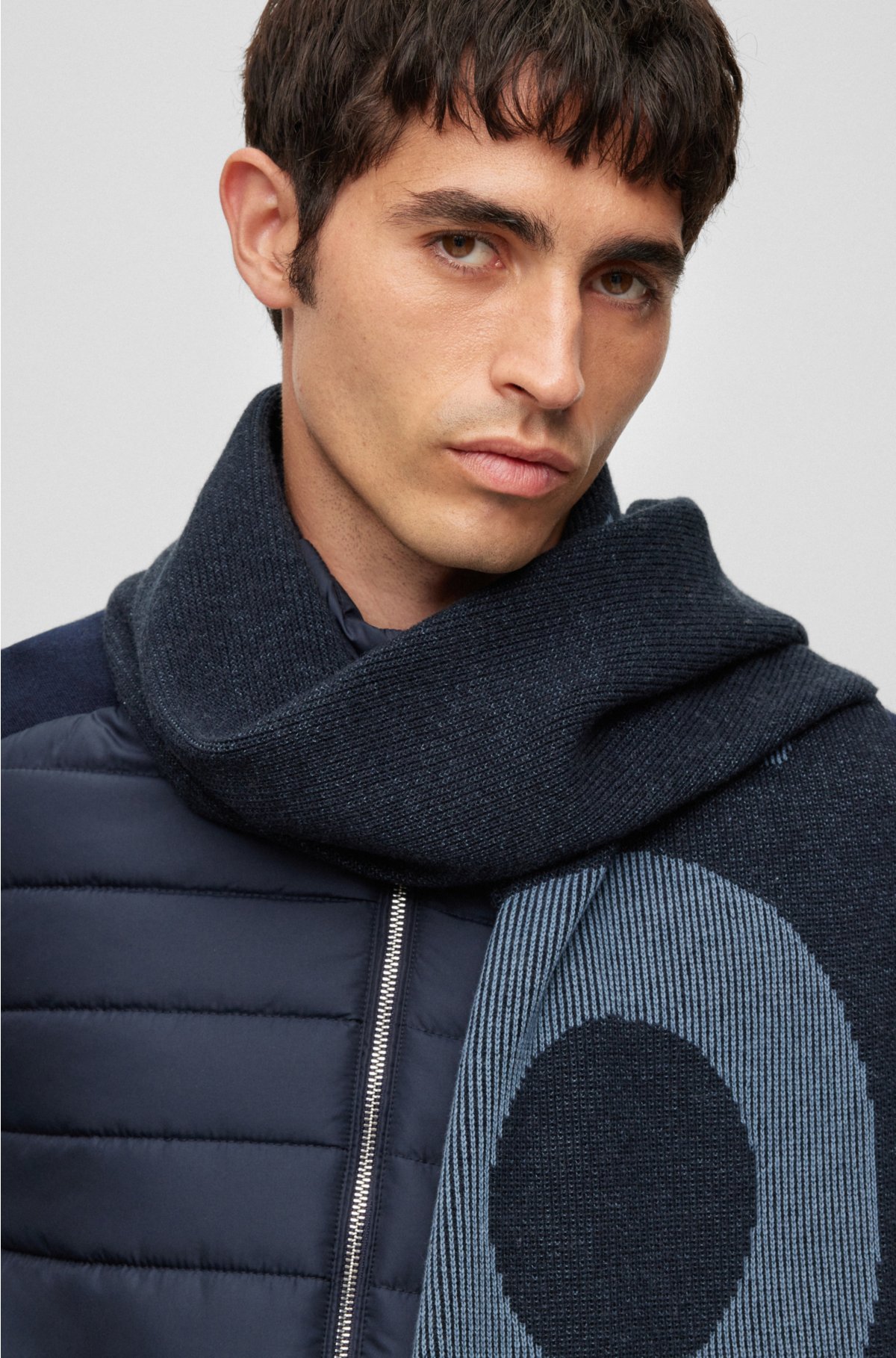 - in blend BOSS a Logo-knit cotton-wool scarf