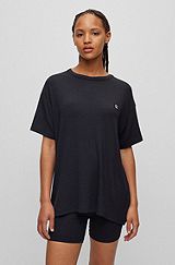 Relaxed-fit pyjama T-shirt with woven logo label, Black