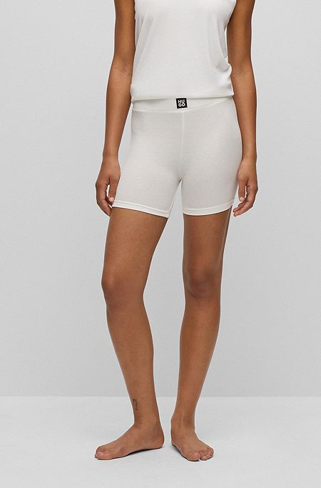 Skinny-Fit Pyjama-Shorts mit gewebtem Logo-Etikett, Weiß