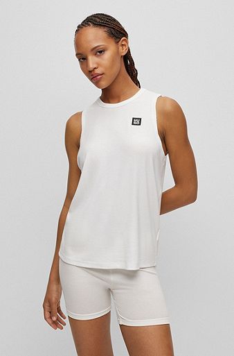 Pyjamastop med relaxed fit og vævet logomærkat, Hvid