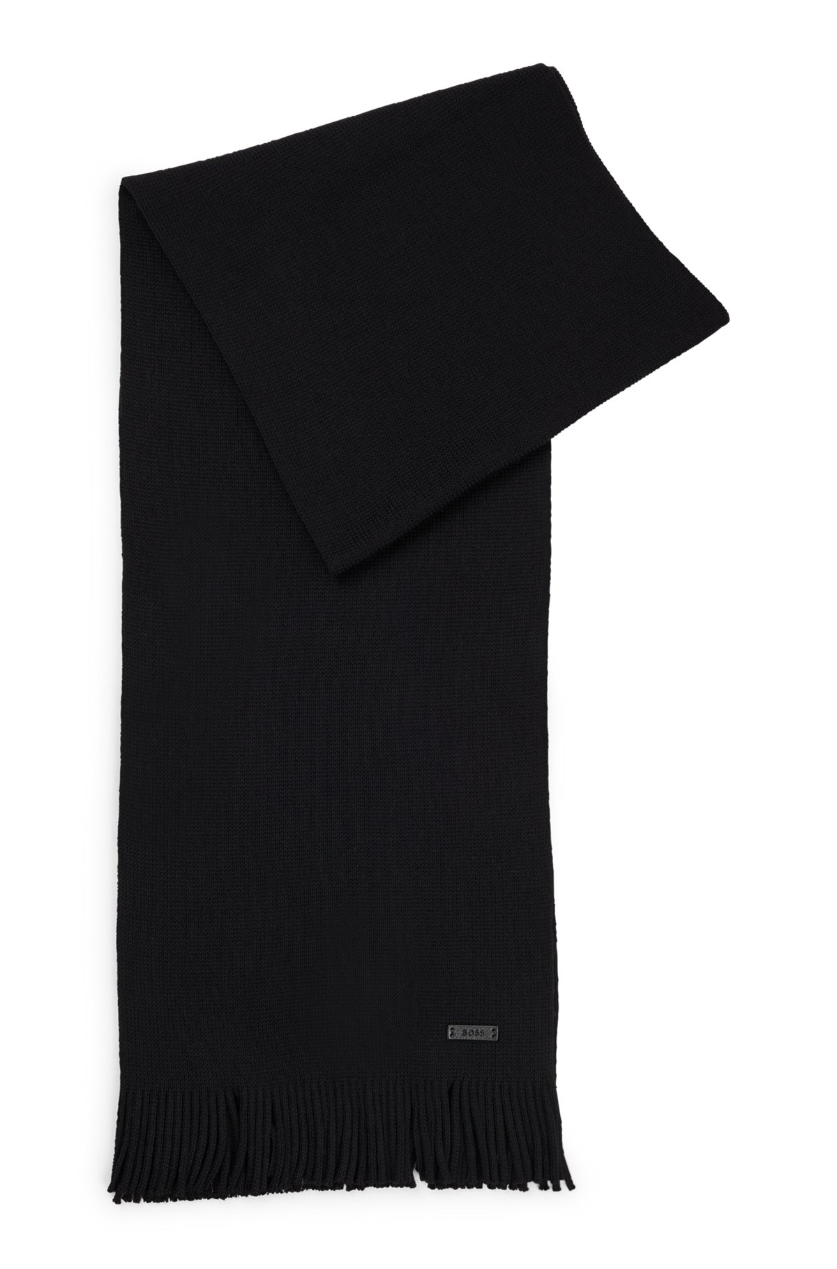 Sjaal van verantwoorde scheerwol met raschelstructuur, Zwart