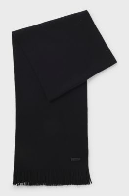 Sjaal van scheerwol gebreid met raschelstructuur, Zwart