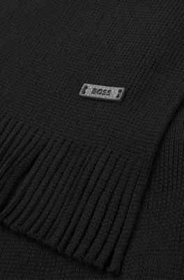 Knitted scarf in virgin wool with logo detail, Black