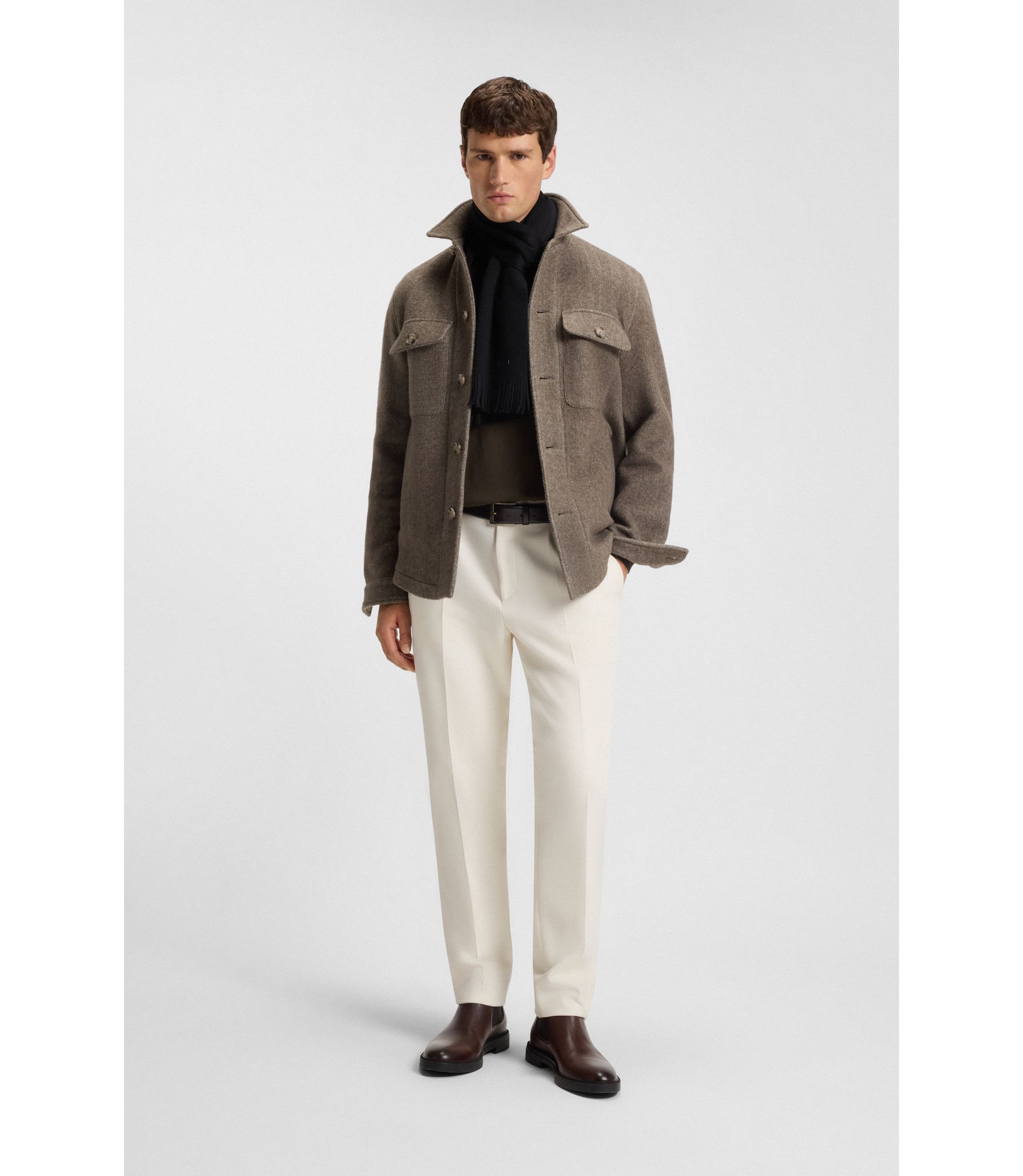 BOSS - ラッセルニット マフラー レスポンシブルバージンウール - ブラック