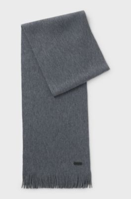Knitted scarf in virgin wool with logo detail, Grey