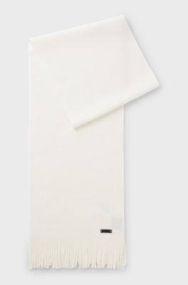 Knitted scarf in virgin wool with logo detail, Natural