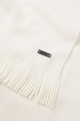 Knitted scarf in virgin wool with logo detail, Natural