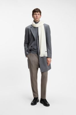 Knitted scarf in virgin wool with logo detail, Natural