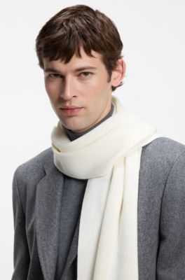 Knitted scarf in virgin wool with logo detail, Natural