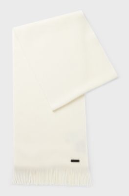 Knitted scarf in virgin wool with logo detail, Natural