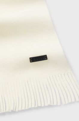 Gebreide sjaal van scheerwol met logodetail, Naturel