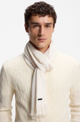 Knitted scarf in virgin wool with logo detail, Natural