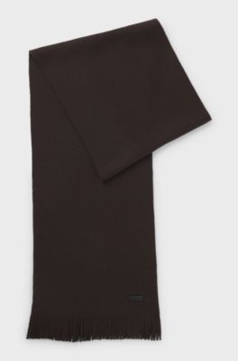 Knitted scarf in virgin wool with logo detail, Dark Brown