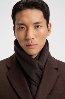 Raschel-knit scarf in virgin wool, Dark Brown