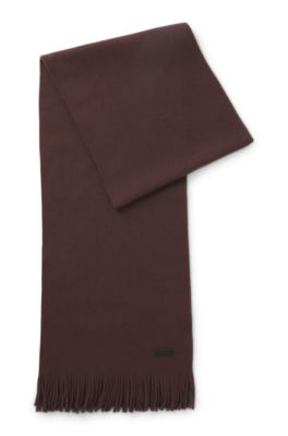 Knitted scarf in virgin wool with logo detail, Dark Brown