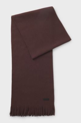 Knitted scarf in virgin wool with logo detail, Dark Brown