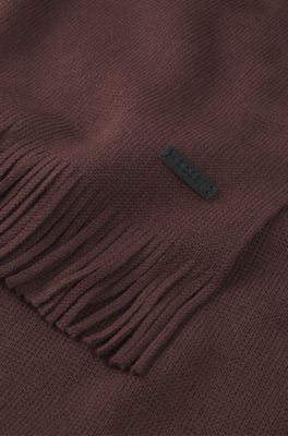 Knitted scarf in virgin wool with logo detail, Dark Brown