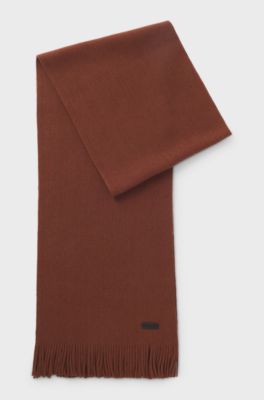 Knitted scarf in virgin wool with logo detail, Brown