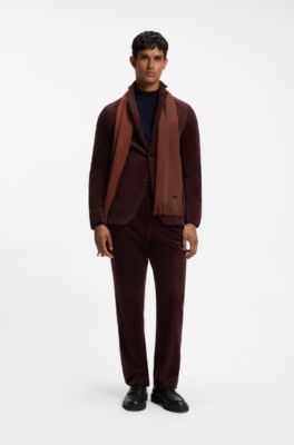 Knitted scarf in virgin wool with logo detail, Brown