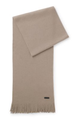 Knitted scarf in virgin wool with logo detail, Light Brown