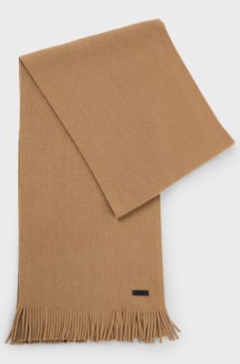 Gebreide sjaal van scheerwol met logodetail, Beige