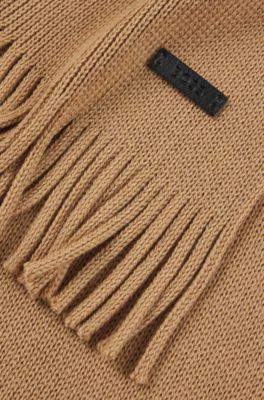 Knitted scarf in virgin wool with logo detail, Beige
