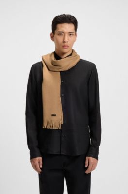 Raschel-knit scarf in virgin wool, Beige