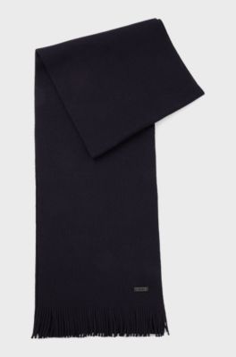 Knitted scarf in virgin wool with logo detail, Dark Blue