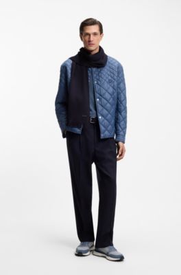 &Eacute;charpe en maille Raschel en laine vierge, Bleu fonc&eacute;