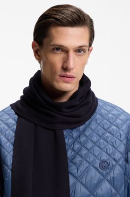 Sjaal van scheerwol gebreid met raschelstructuur, Donkerblauw