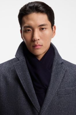 Knitted scarf in virgin wool with logo detail, Dark Blue