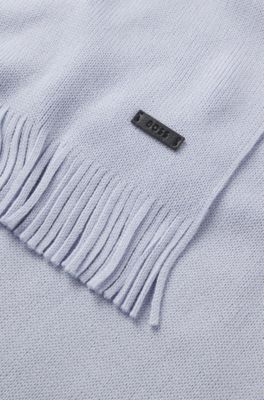Knitted scarf in virgin wool with logo detail, Light Blue