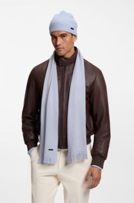 Knitted scarf in virgin wool with logo detail, Light Blue